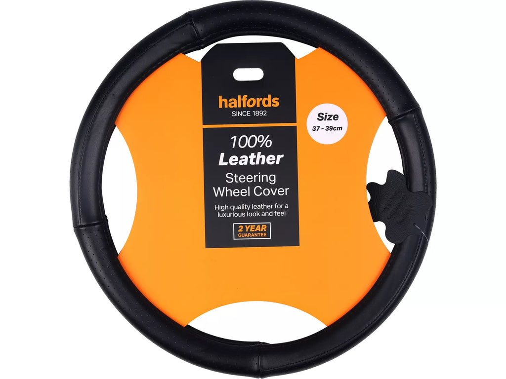 Black 100% leather steering wheel cover