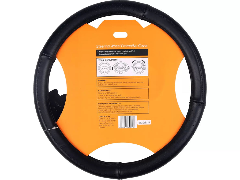 Black 100% leather steering wheel cover