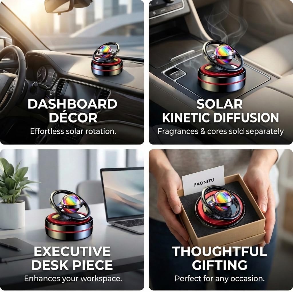Solar Dashboard Spinner Sun Powered Kinetic Car Diffuser (Solarium Black)